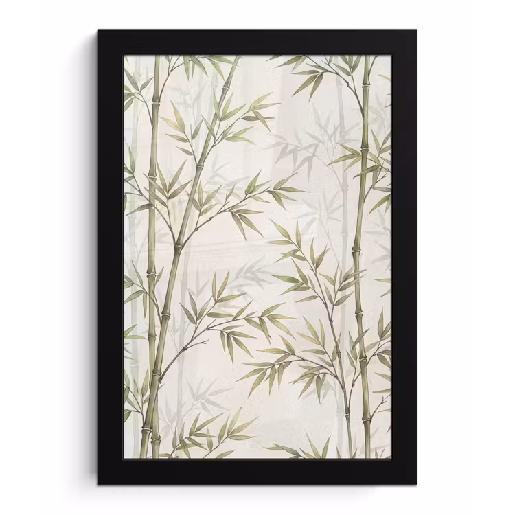 Bamboe - Bladeren - Natuur - Aquarel - Groen fotolijst zwart zonder passe partout klein -3d