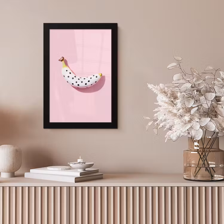 Banaan - Stippen - roze fotolijst zwart zonder passe partout klein -sfeer5