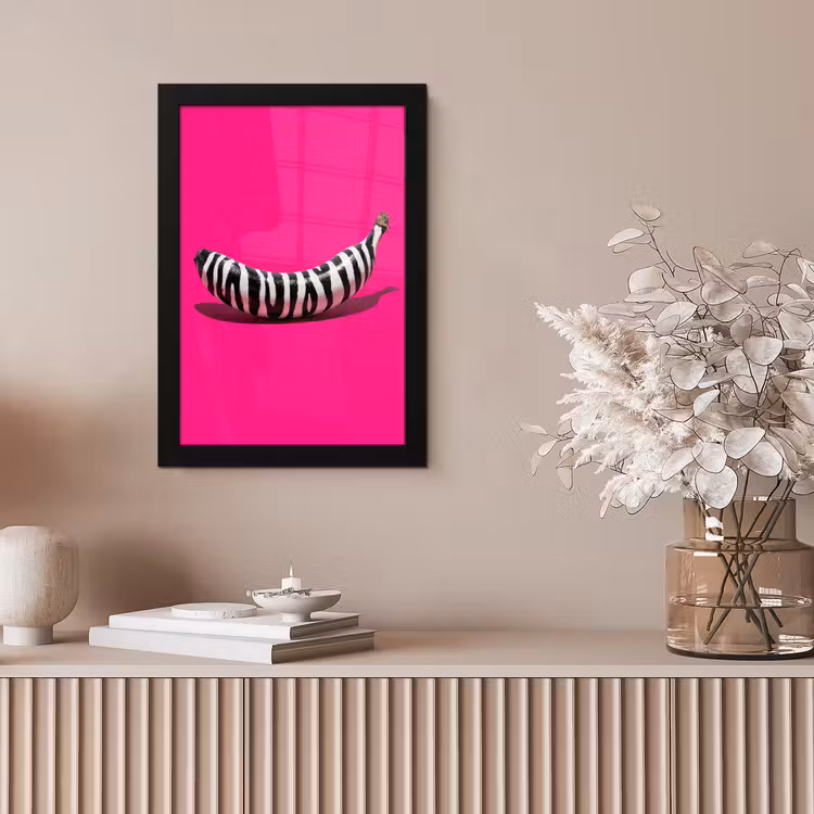 Banaan - Zebraprint - Roze fotolijst zwart zonder passe partout klein -sfeer5