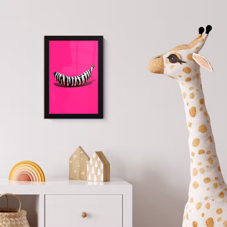 Banaan - Zebraprint - Roze fotolijst zwart zonder passe partout klein -usfeer4_kinderkamer