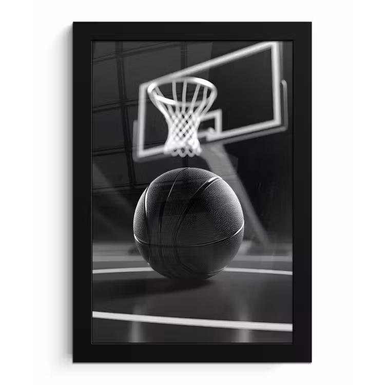 Basketbal - Basketbalveld - Lichtlijnen fotolijst zwart zonder passe partout klein -3d