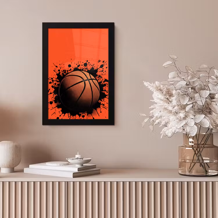 Basketbal - Verf - Sport - Oranje fotolijst zwart zonder passe partout klein -sfeer5