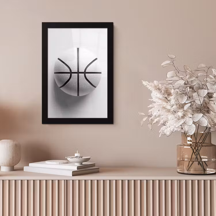 Basketbal - Wit - Schaduw - Lijnen fotolijst zwart zonder passe partout klein -sfeer5