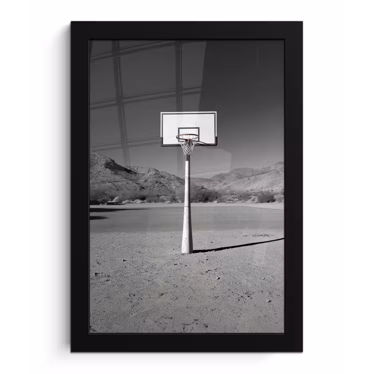 Basketbalpaal - Landschap - Zand - Wit fotolijst zwart zonder passe partout klein -3d