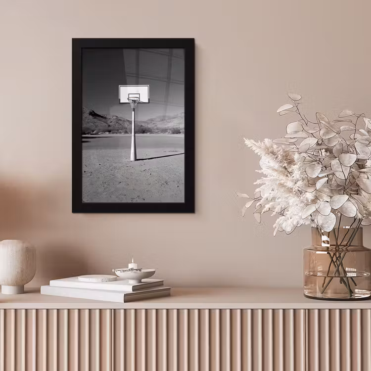 Basketbalpaal - Landschap - Zand - Wit fotolijst zwart zonder passe partout klein -sfeer5