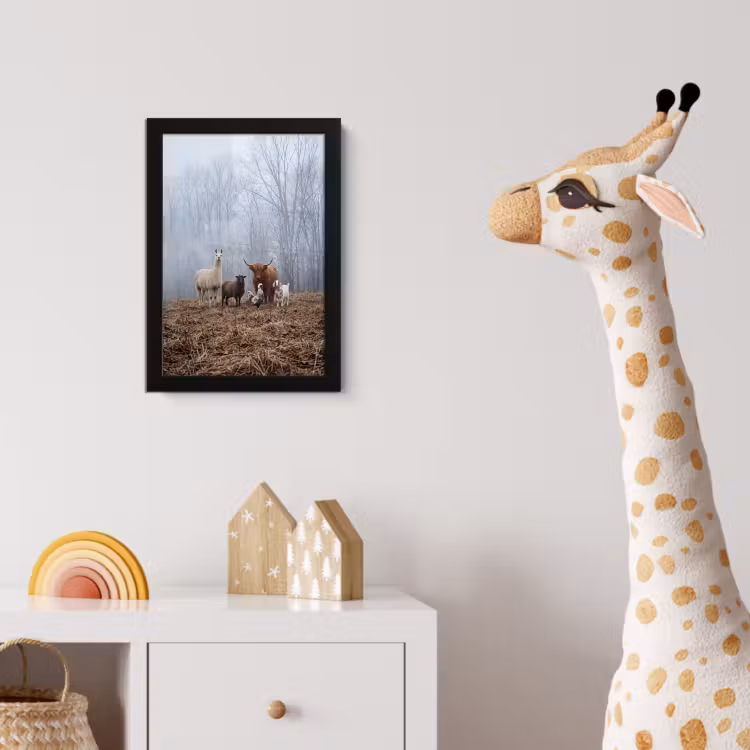 Boerderijdieren - Groep - Mist - Natuur - Rustiek fotolijst zwart zonder passe partout klein -usfeer4_kinderkamer