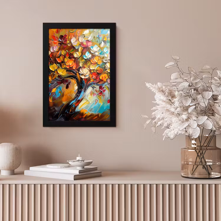 Boom - Abstract - Kleurrijk - Bloemen fotolijst zwart zonder passe partout klein -sfeer5