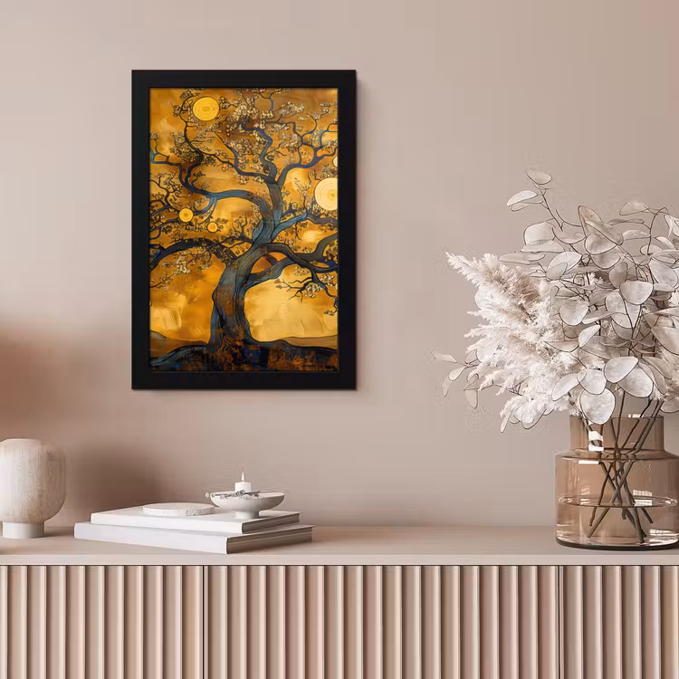 Boom - Levensboom - Abstract - Goud fotolijst zwart zonder passe partout klein -sfeer5