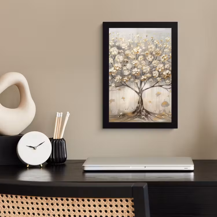 Boom - Beige - Goud - Verflook - Grijs fotolijst zwart zonder passe partout klein -sfeer1