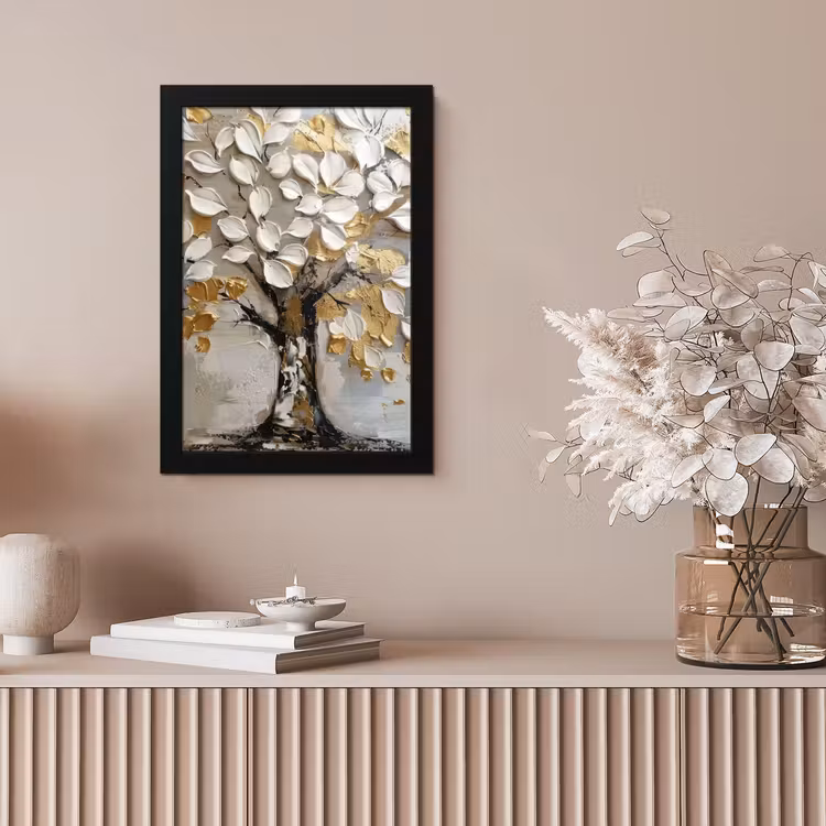 Boom - Beige - Grijs - Goud - Abstract fotolijst zwart zonder passe partout klein -sfeer5