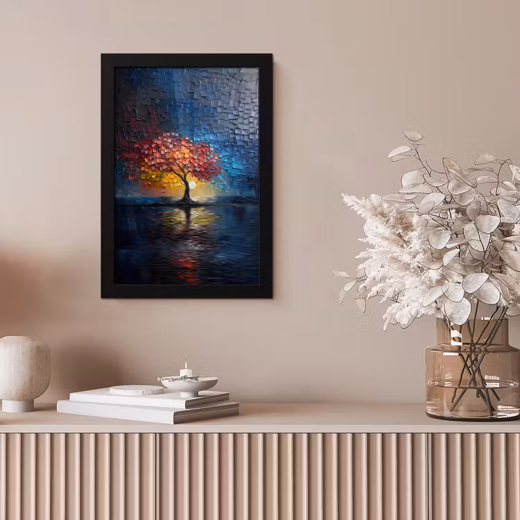 Boom - Blauw - Bladeren - Vakken fotolijst zwart zonder passe partout klein -sfeer5