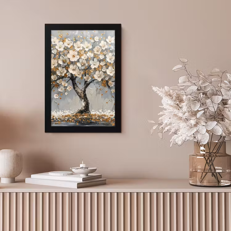 Boom - Bloemen - Wit - Natuur - Kunst fotolijst zwart zonder passe partout klein -sfeer5