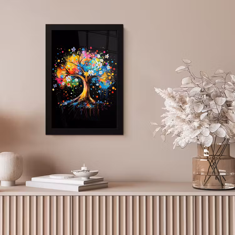 Boom - Kleurrijk - Bloemen - Zwart fotolijst zwart zonder passe partout klein -sfeer5