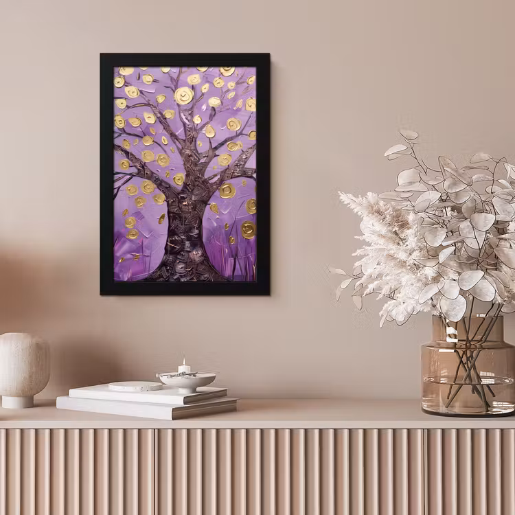 Levensboom - Boom - Paars - Goud - Modern fotolijst zwart zonder passe partout klein -sfeer5