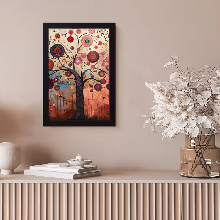 Levensboom - Bloemen - Roze - Hippie - Kunst fotolijst zwart zonder passe partout klein -sfeer5