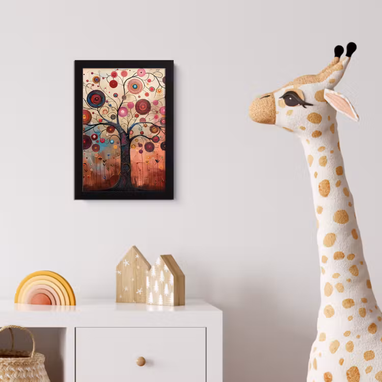 Levensboom - Bloemen - Roze - Hippie - Kunst fotolijst zwart zonder passe partout klein -usfeer4_kinderkamer