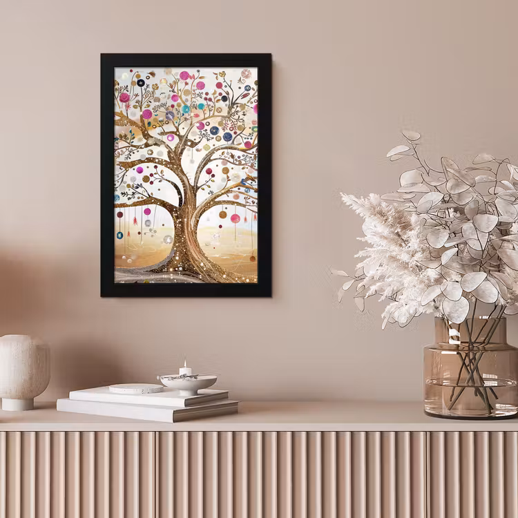 Levensboom - Goud - Kleurrijk - Abstract - Aesthetic fotolijst zwart zonder passe partout klein -sfeer5