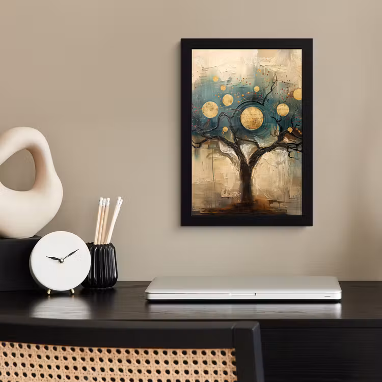 Boom - Kunst - Maan - Watercolor fotolijst zwart zonder passe partout klein -sfeer1