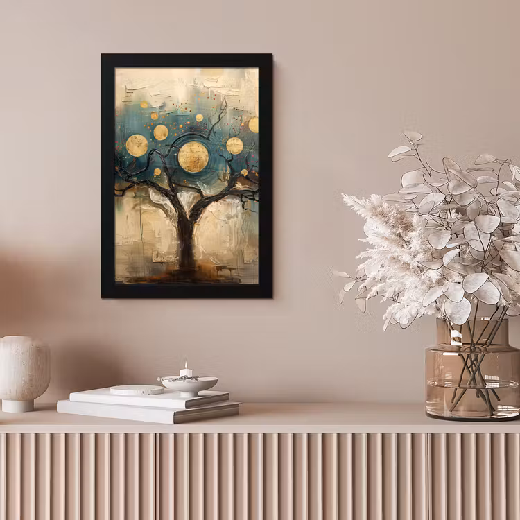 Boom - Kunst - Maan - Watercolor fotolijst zwart zonder passe partout klein -sfeer5