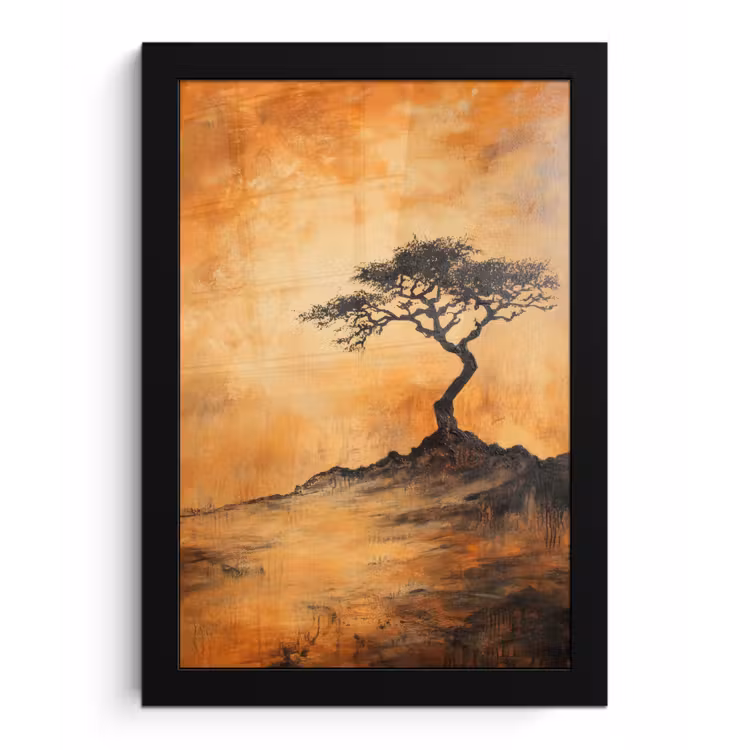 Boom - Landschap - Oranje fotolijst zwart zonder passe partout klein -3d