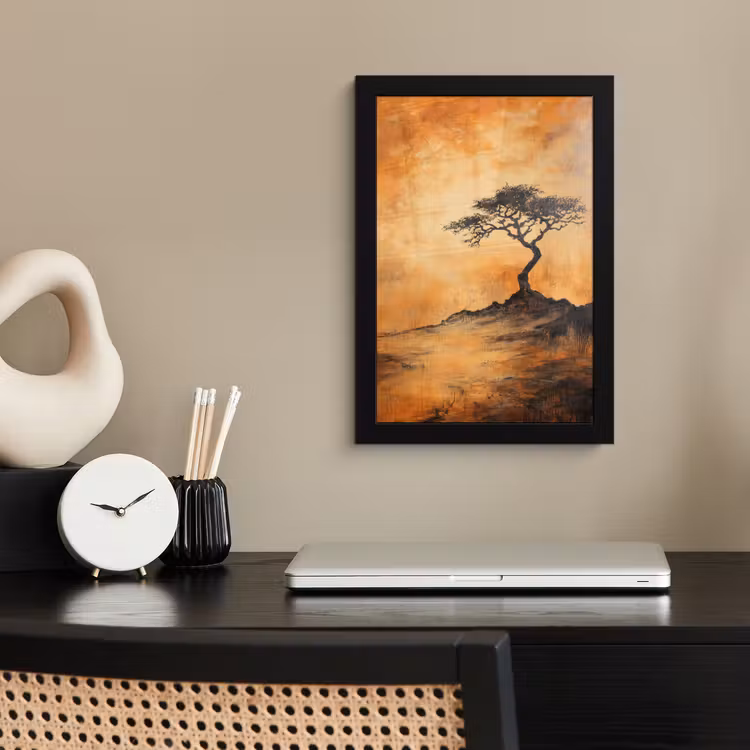 Boom - Landschap - Oranje fotolijst zwart zonder passe partout klein -sfeer1