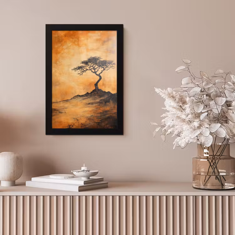 Boom - Landschap - Oranje fotolijst zwart zonder passe partout klein -sfeer5