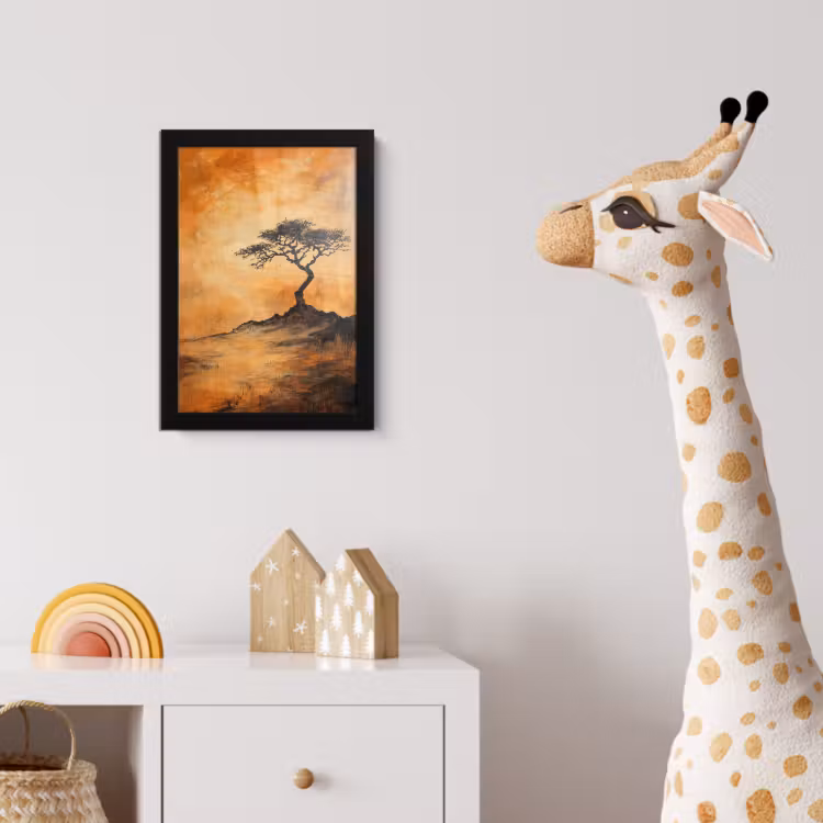 Boom - Landschap - Oranje fotolijst zwart zonder passe partout klein -usfeer4_kinderkamer