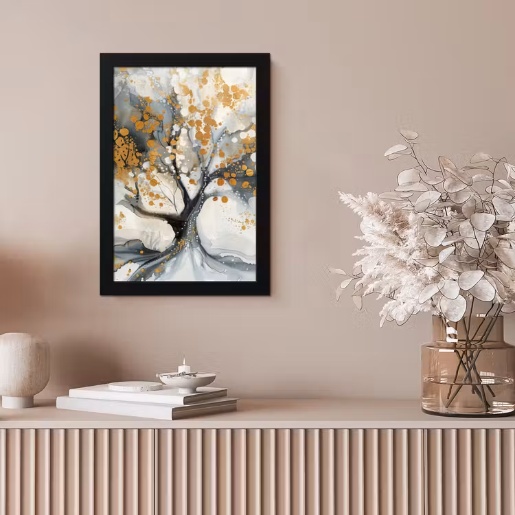 Boom - Modern - Abstract - Goud - Zwart - Wit fotolijst zwart zonder passe partout klein -sfeer5