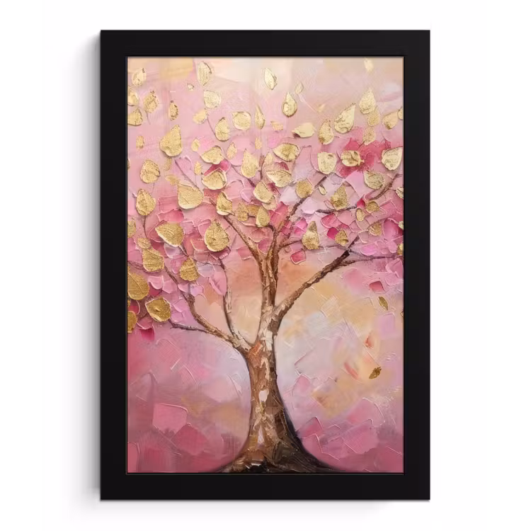 Boom - Roze - Goud - Modern fotolijst zwart zonder passe partout klein -3d