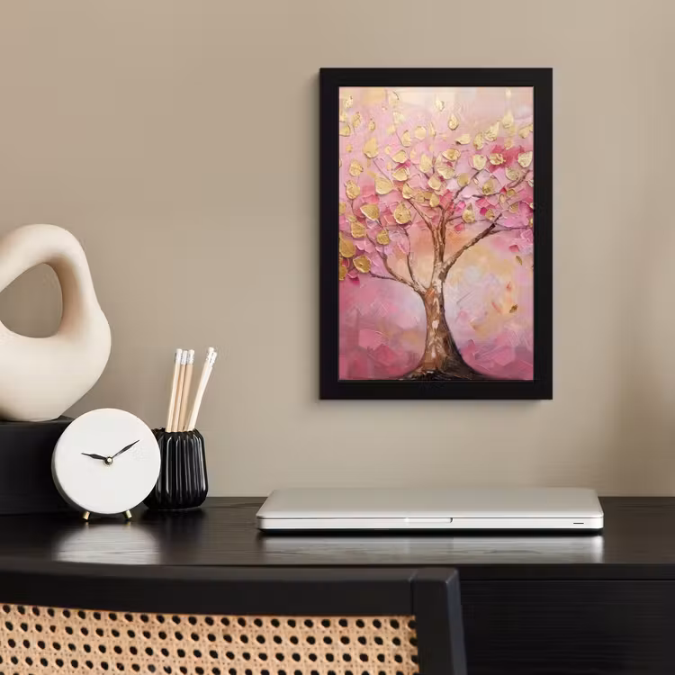 Boom - Roze - Goud - Modern fotolijst zwart zonder passe partout klein -sfeer1