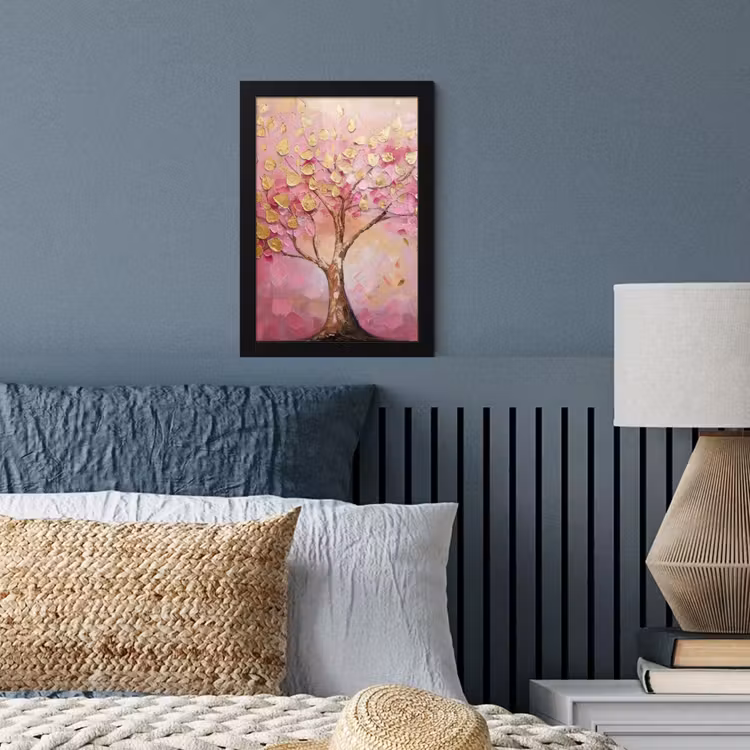 Boom - Roze - Goud - Modern fotolijst zwart zonder passe partout klein -sfeer3