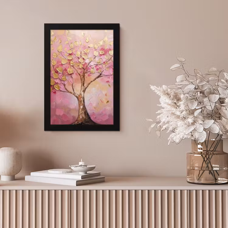 Boom - Roze - Goud - Modern fotolijst zwart zonder passe partout klein -sfeer5