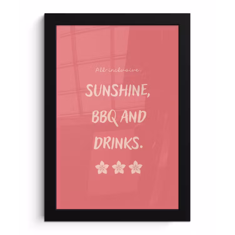BBQ - Quote - Roze - Zomer fotolijst zwart zonder passe partout klein -3d