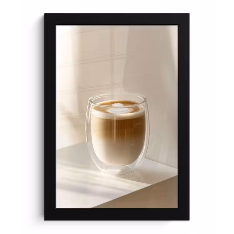 Mok - Latte - Minimalistisch - Schaduw fotolijst zwart zonder passe partout klein -3d