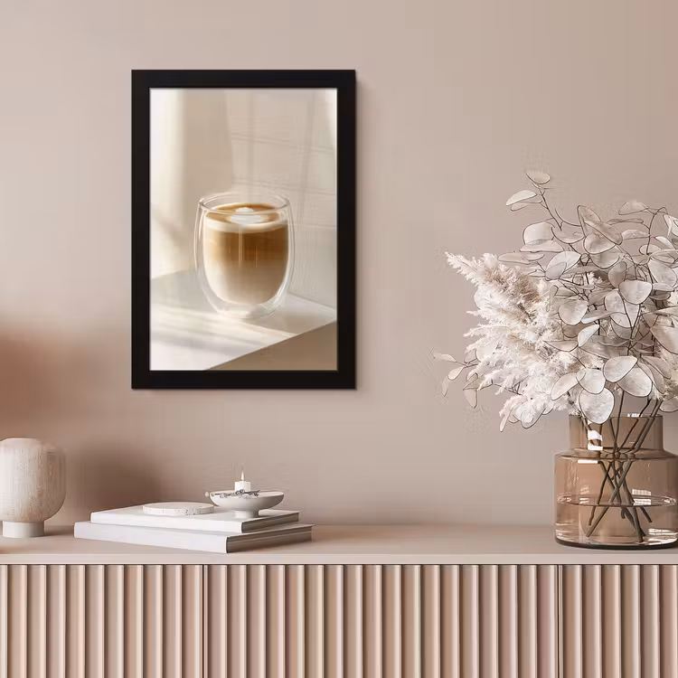 Mok - Latte - Minimalistisch - Schaduw fotolijst zwart zonder passe partout klein -sfeer5