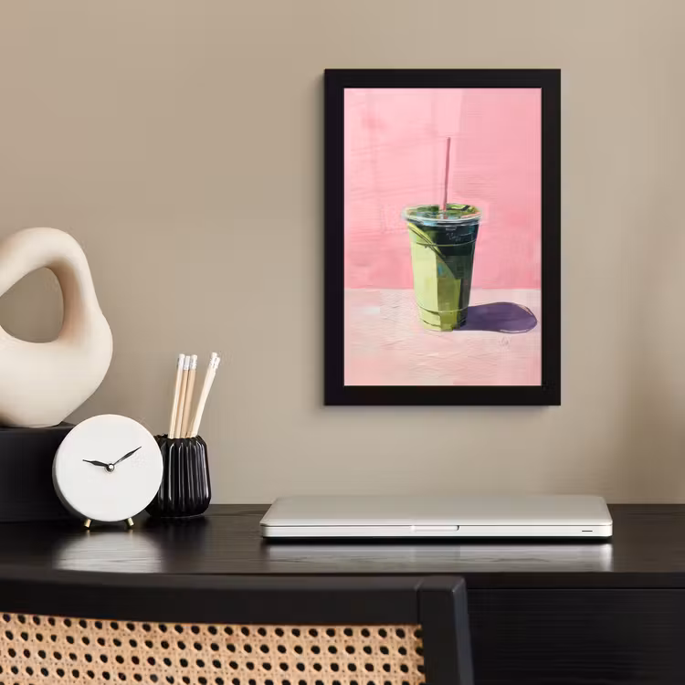 Beker - Rietje - Minimalistisch - Groen fotolijst zwart zonder passe partout klein -sfeer1