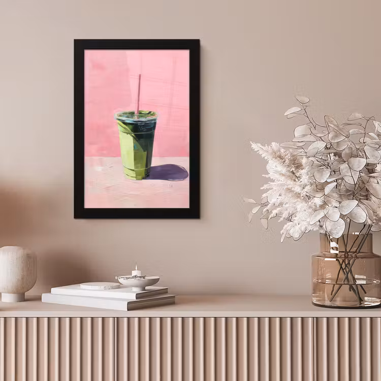 Beker - Rietje - Minimalistisch - Groen fotolijst zwart zonder passe partout klein -sfeer5