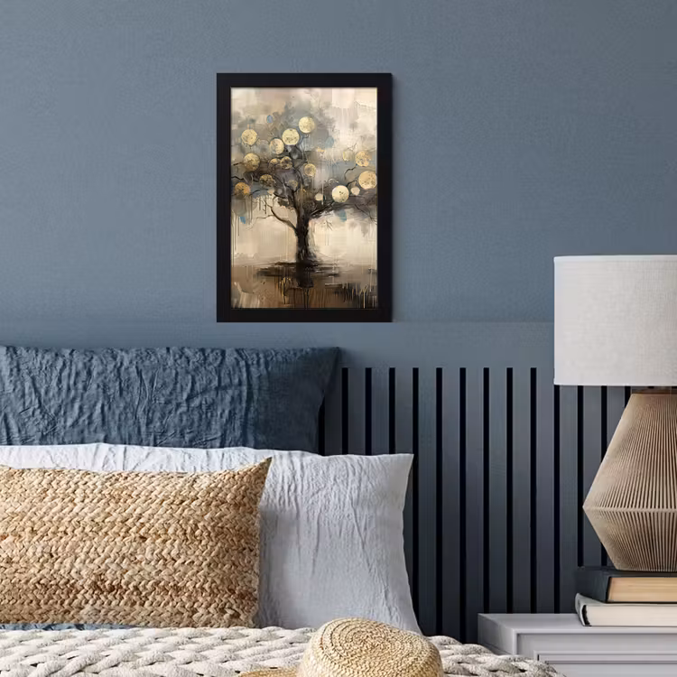 Beige - Abstract - Boom - Goud fotolijst zwart zonder passe partout klein -sfeer3