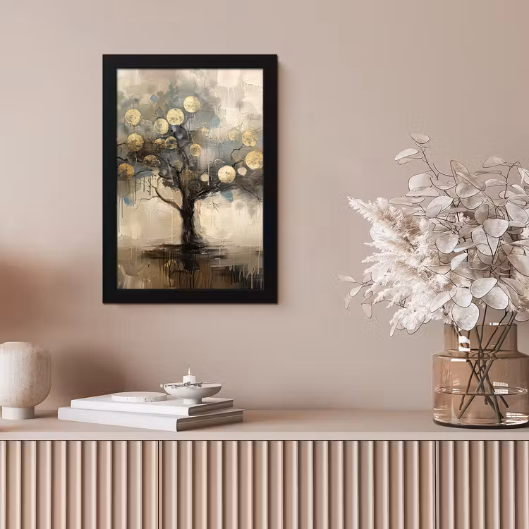 Beige - Abstract - Boom - Goud fotolijst zwart zonder passe partout klein -sfeer5