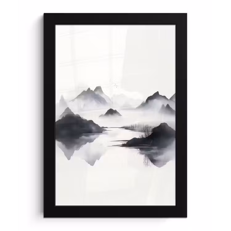 Bergen - Mistig - Water - Wit fotolijst zwart zonder passe partout klein -3d