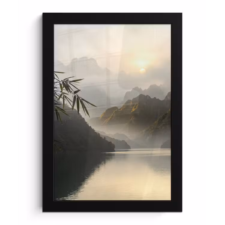 Bergen - Water - Mist - Natuur - Landschap fotolijst zwart zonder passe partout klein -3d