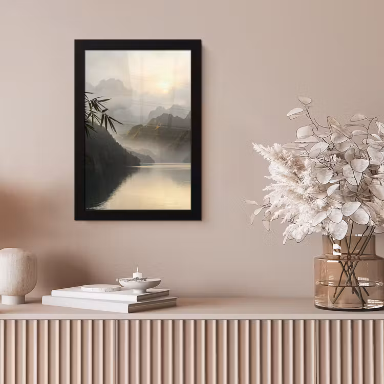 Bergen - Water - Mist - Natuur - Landschap fotolijst zwart zonder passe partout klein -sfeer5