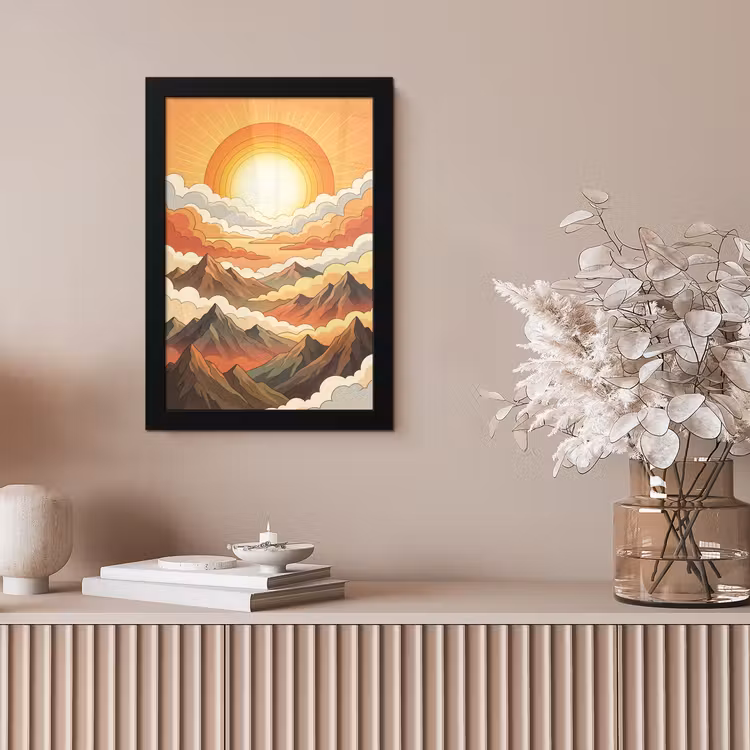 Bergen - Wolken - Natuur - Zonsopgang - Oranje fotolijst zwart zonder passe partout klein -sfeer5