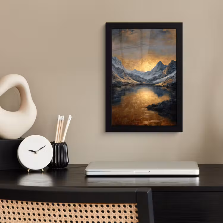Berglandschap met Gouden Zonsondergang fotolijst zwart zonder passe partout klein -sfeer1