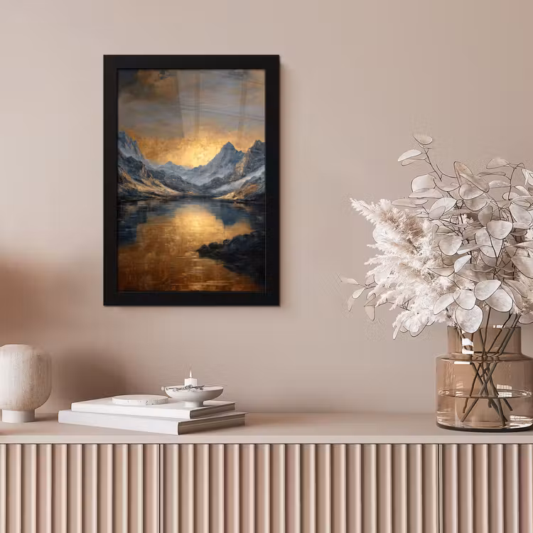 Berglandschap met Gouden Zonsondergang fotolijst zwart zonder passe partout klein -sfeer5