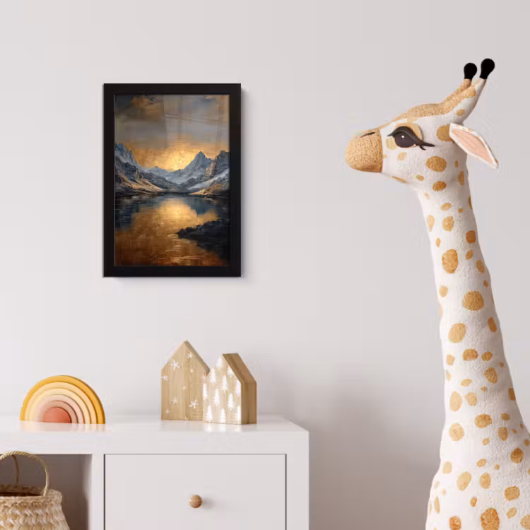 Berglandschap met Gouden Zonsondergang fotolijst zwart zonder passe partout klein -usfeer4_kinderkamer