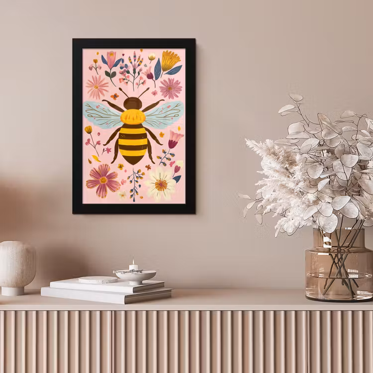 Bij - Geel - Bloemen - Kleurrijk fotolijst zwart zonder passe partout klein -sfeer5