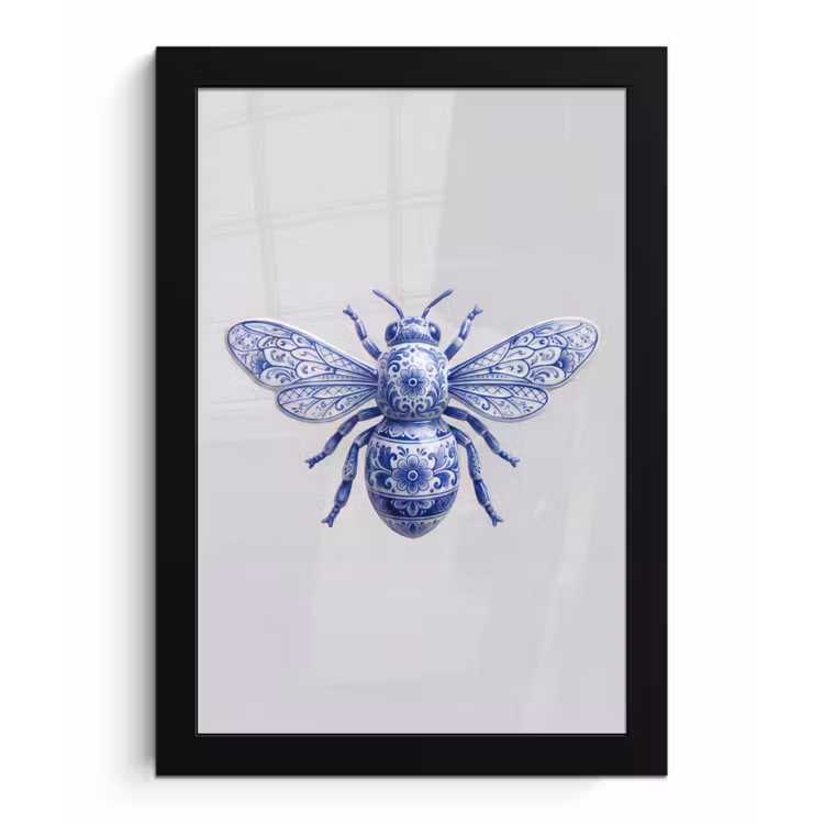 Bij - Modern - Delfts - Blauw fotolijst zwart zonder passe partout klein -3d