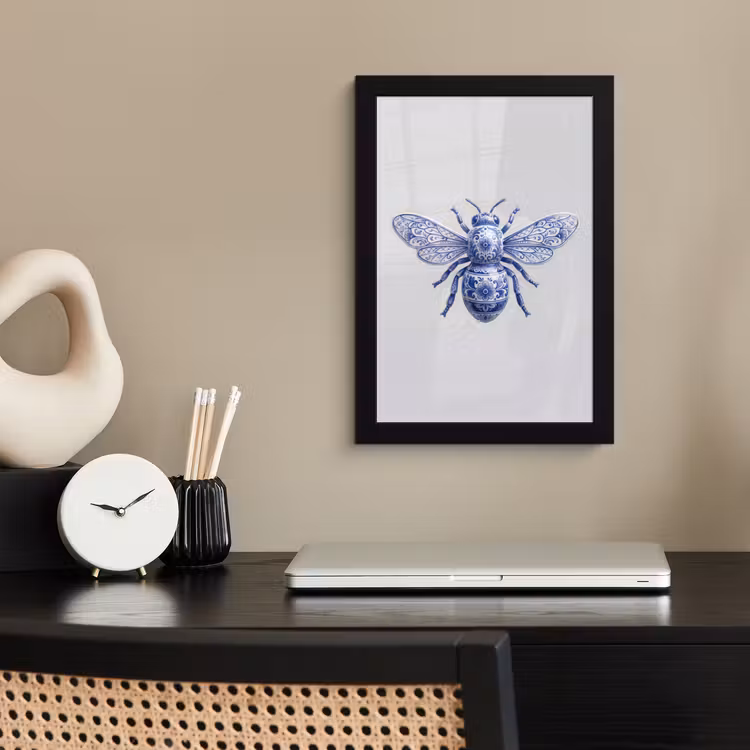 Bij - Modern - Delfts - Blauw fotolijst zwart zonder passe partout klein -sfeer1