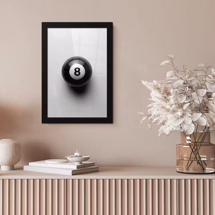 Biljartbal - Getal - Acht - Wit fotolijst zwart zonder passe partout klein -sfeer5